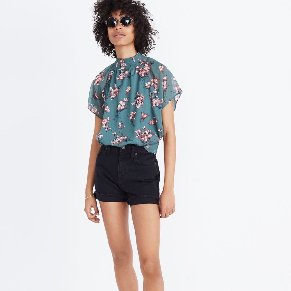 Madewell Green Mockneck Butterfly Garden Blouse - Picture 2 of 12